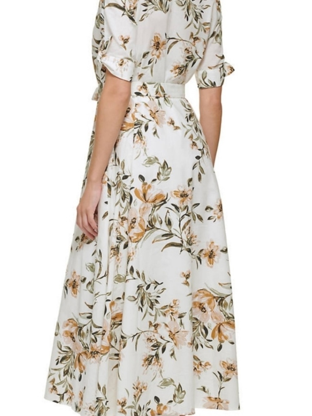 CALVIN KLEIN White Floral Button-Front Tie-Waist Dress - Picture 6 of 8